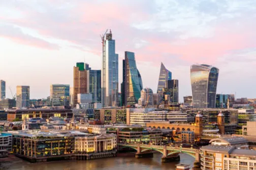 city skyline in evening