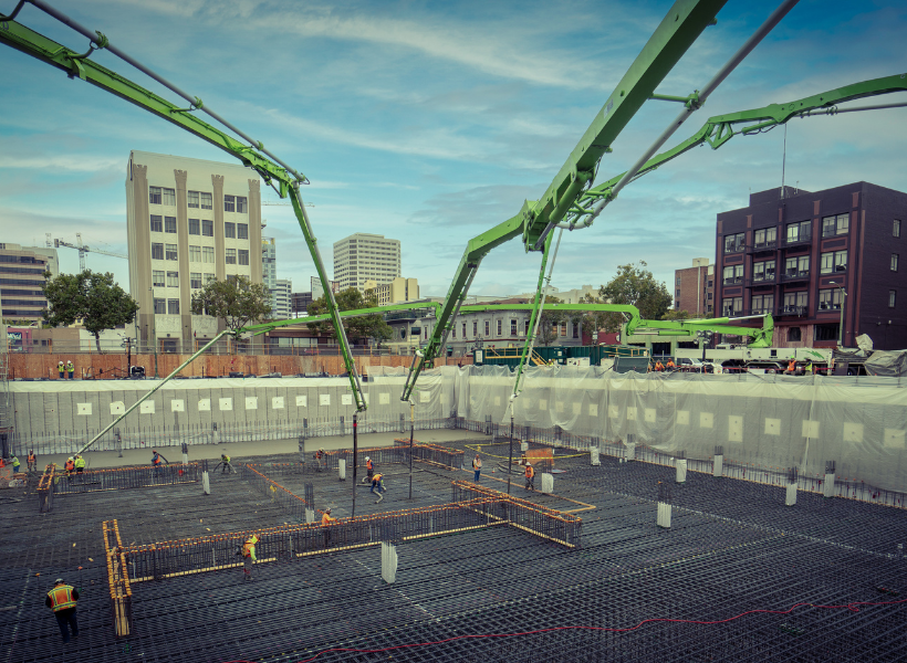 Concrete being poured on a commercial job