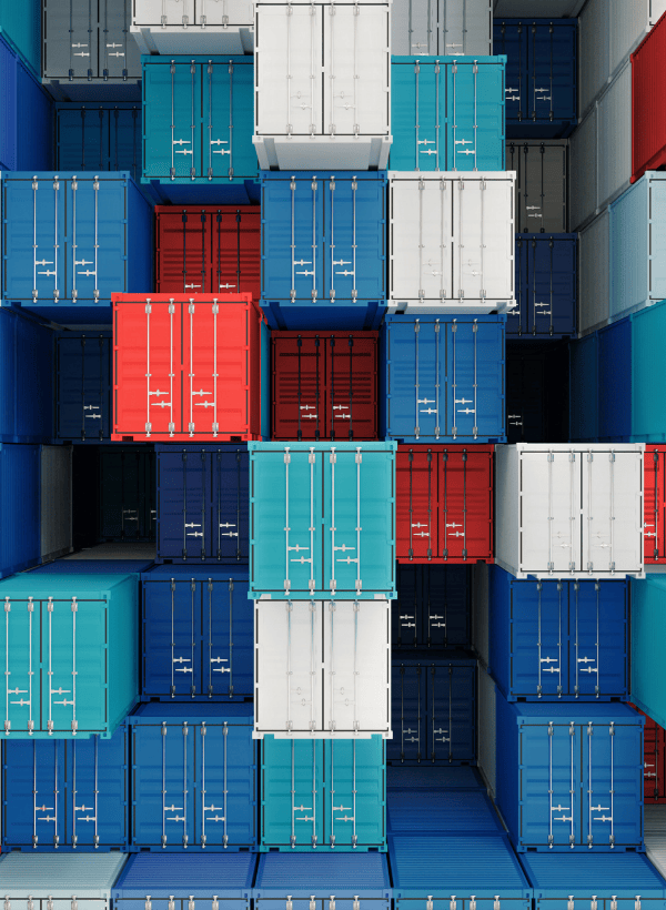 Shipping containers stacked on top of each other